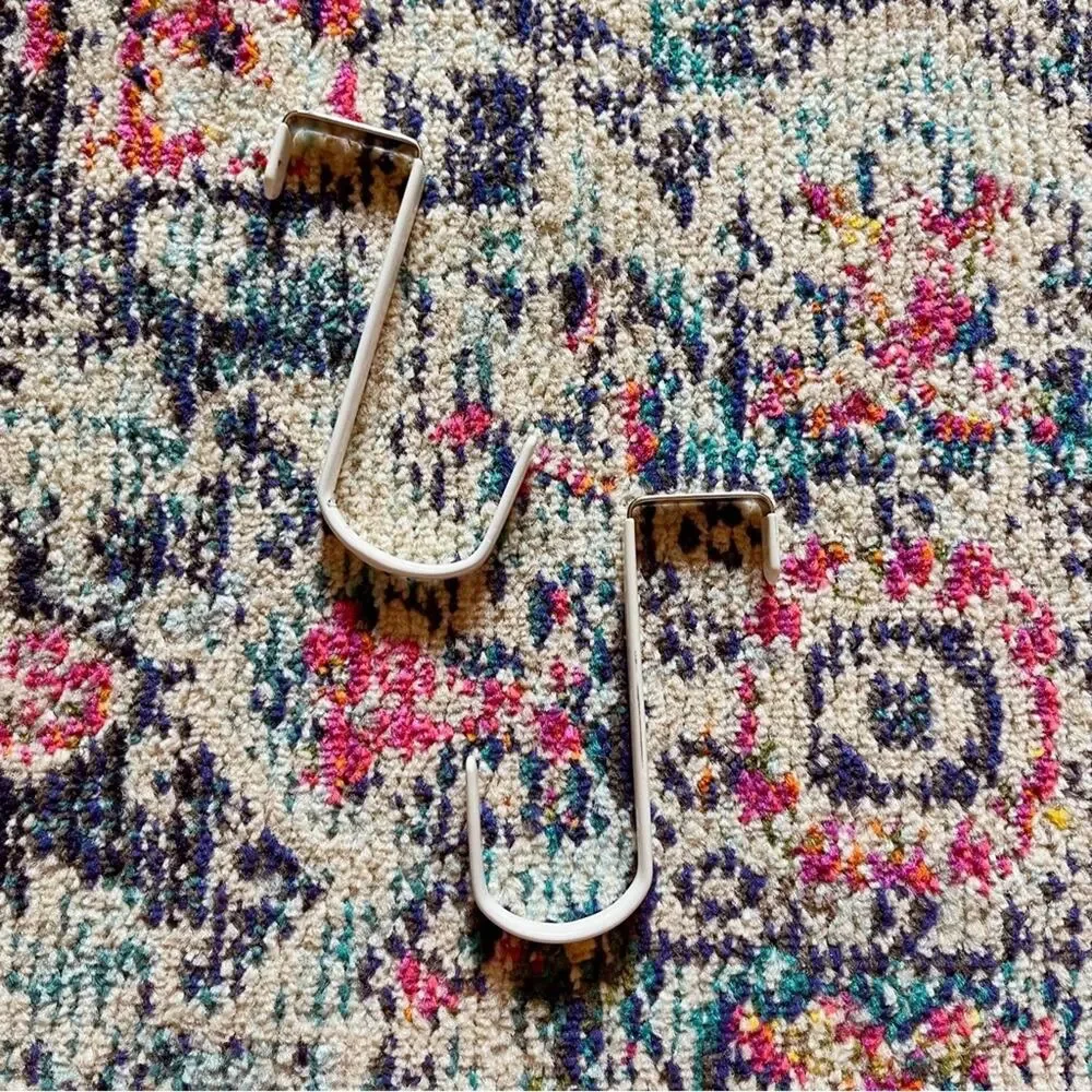 Over the Rod Closet Hooks White Silver Storage Organizer Set of 2